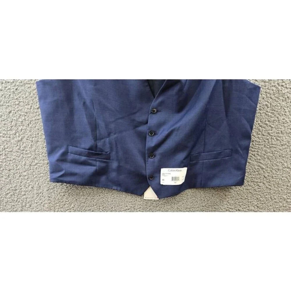 Calvin Klein Slim-Fit Wool Infinite Stretch Suit Vest Mens XXL Blue Button Front